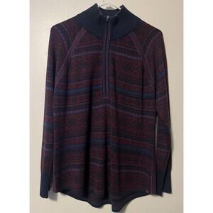 Eddie Bauer Fair Isle Sweater Womens Large 1/4 Zip Mock Neck Cozy Pullover *Flaw